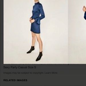 Zara Navy Satin Bell Sleeve Mini Dress